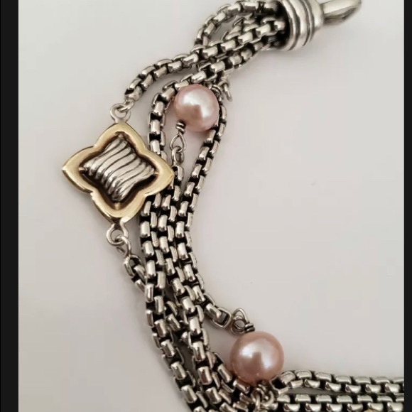 David Yurman Quatrefoil Pearls 925 Silver 18k Gold 4 Strand Chain Bracelet - Picture 2 of 7